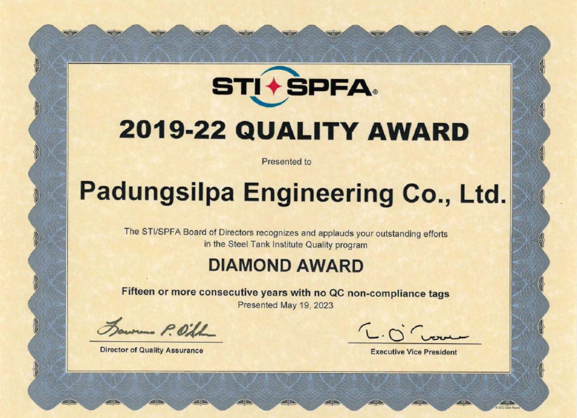 Padungsilpa Engineering Co.,Ltd. received the year 2019-2022 Quality Award as Diamond Award